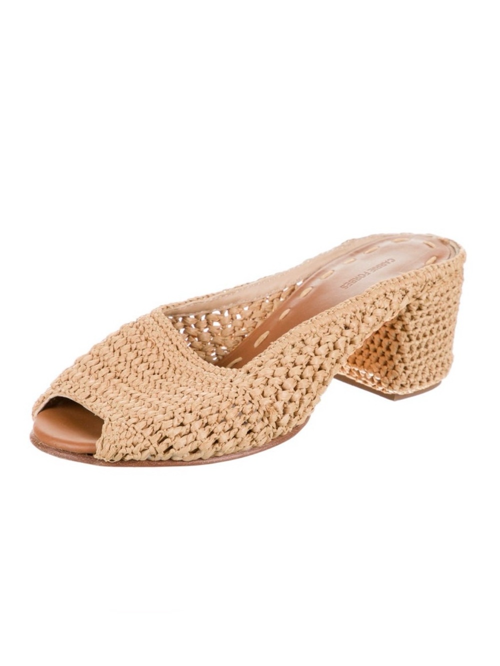 Carrie Forbes Raffia Woven Peep-Toe Block Heel Mules - Tan